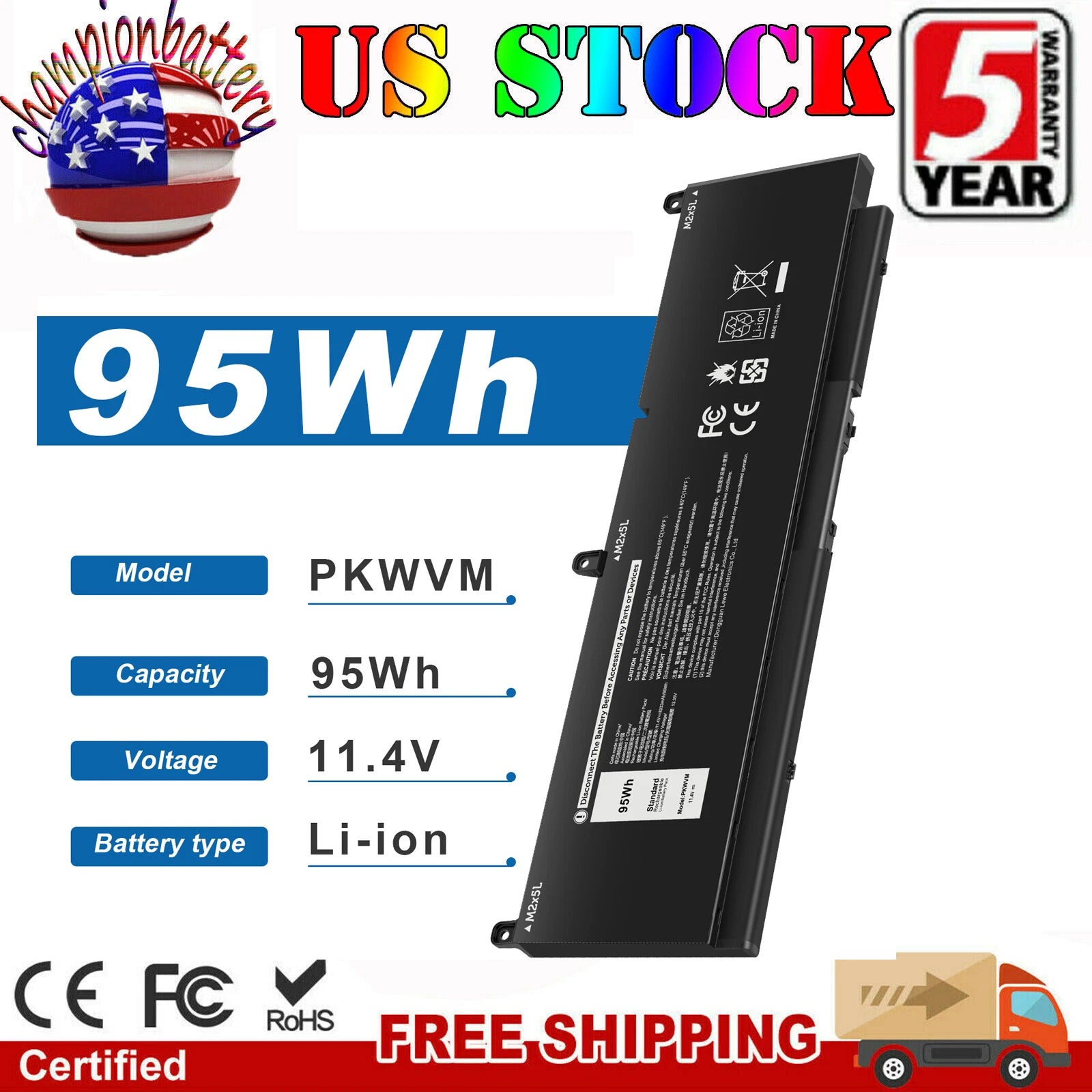 PKWVM Battery For Dell Precision 7550 7560 7750 7760 Mobile Workstation P44 95Wh