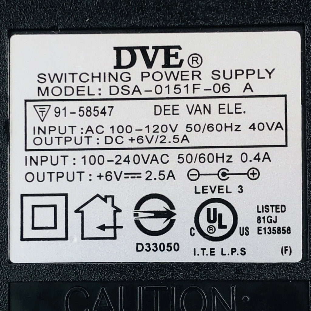 NEW Genuine 15W DVE AC DC Switching Power Supply +6V 2.5A DSA-0151F-06 A