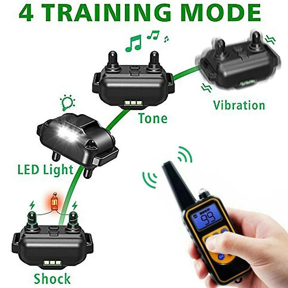 Dog Pet Training Collar Rechargeable Waterproof Electric Shock Anti Bark R800m