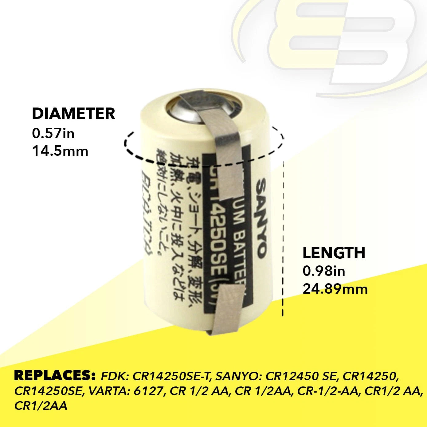 Exell PLC-7 with Tabs 3V 1/2 AA Lithium Battery Compatible With Sanyo CR2NP
