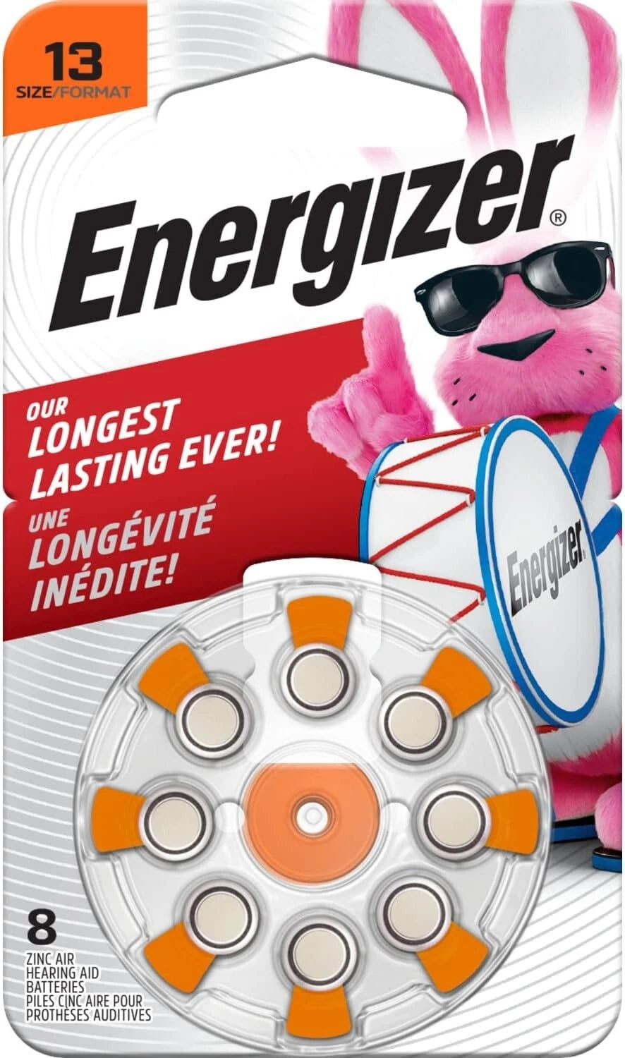 Energizer Hearing Aid Batteries Size 13 Orange Tab 8 Battery Count