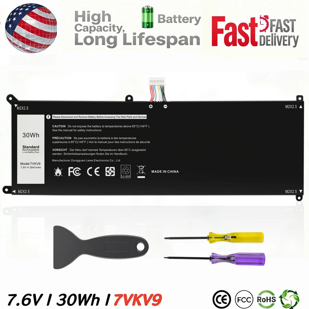 New 7VKV9 7.6V 30Wh Battery for XPS 12 9250 Latitude 12 7275 9TV5X T02H001