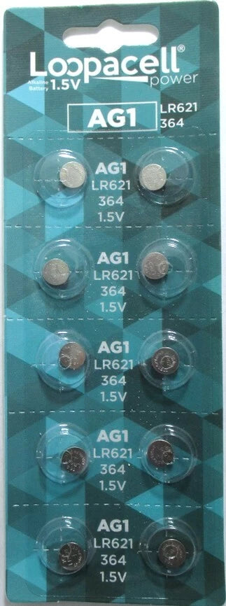 20 Pk AG1 LR621 364 SR60 164 364A Alkaline Button Cell Batteries loopacell