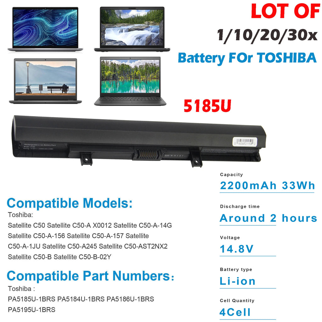 ?LOT 30x Battery For Toshiba PA5185U-1BRS PA5184U-1BRS PA5186U-1BRS PA5195U-1BRS