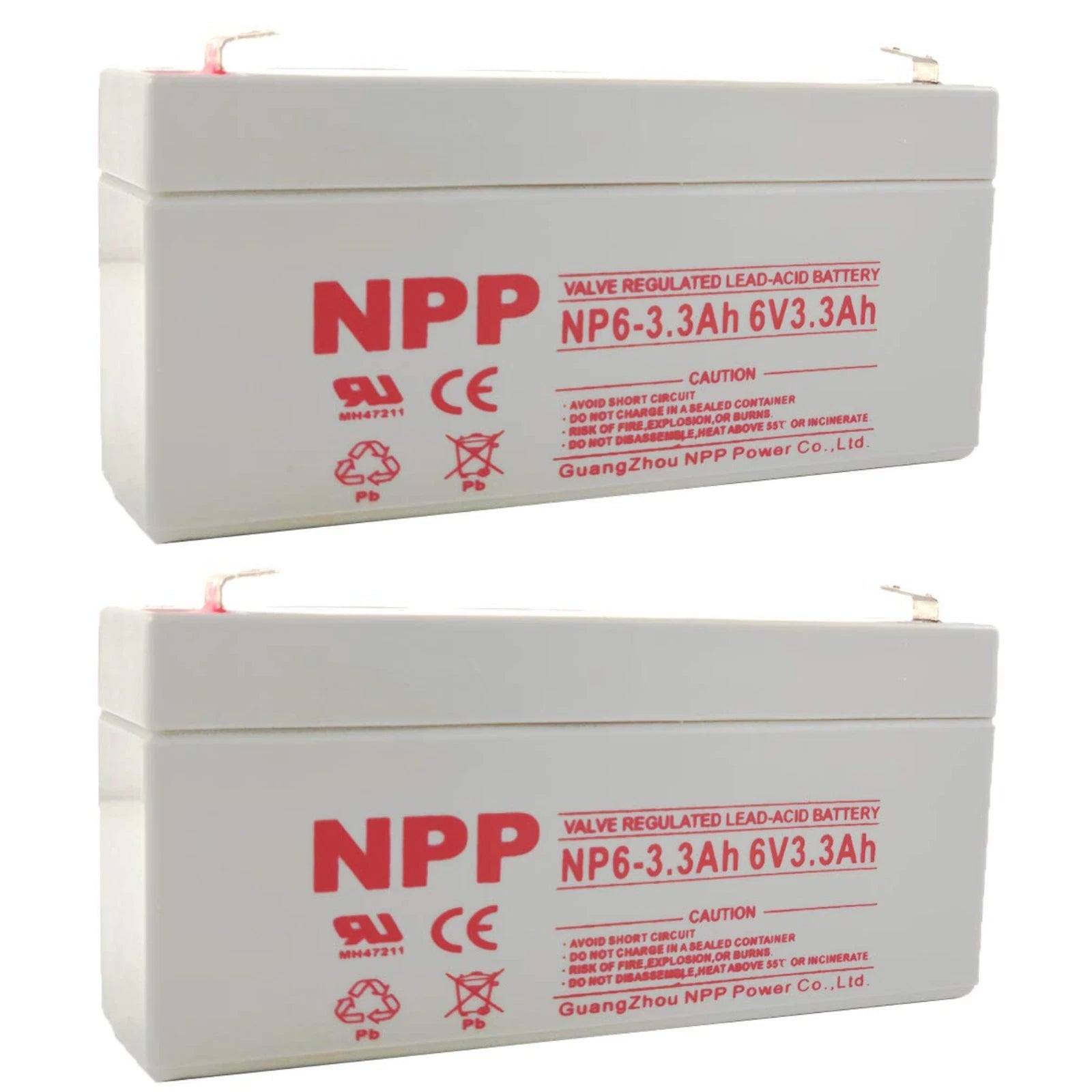 2PC NPP NP6-3.3Ah 6V 3.3Ah AGM VRLA General Series Battery