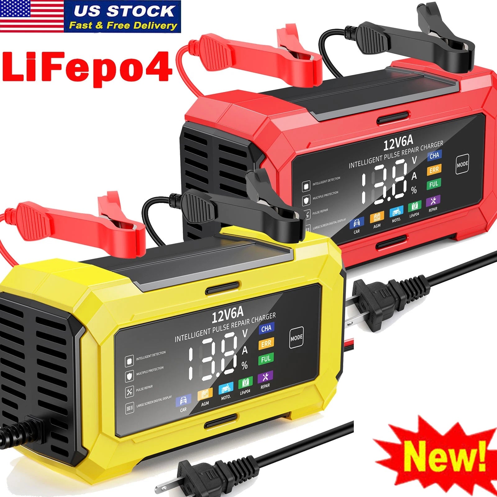 12V Smart Car Battery Charger LiFePo4 Pulse Repair Trickle Automatic GEL AGM US