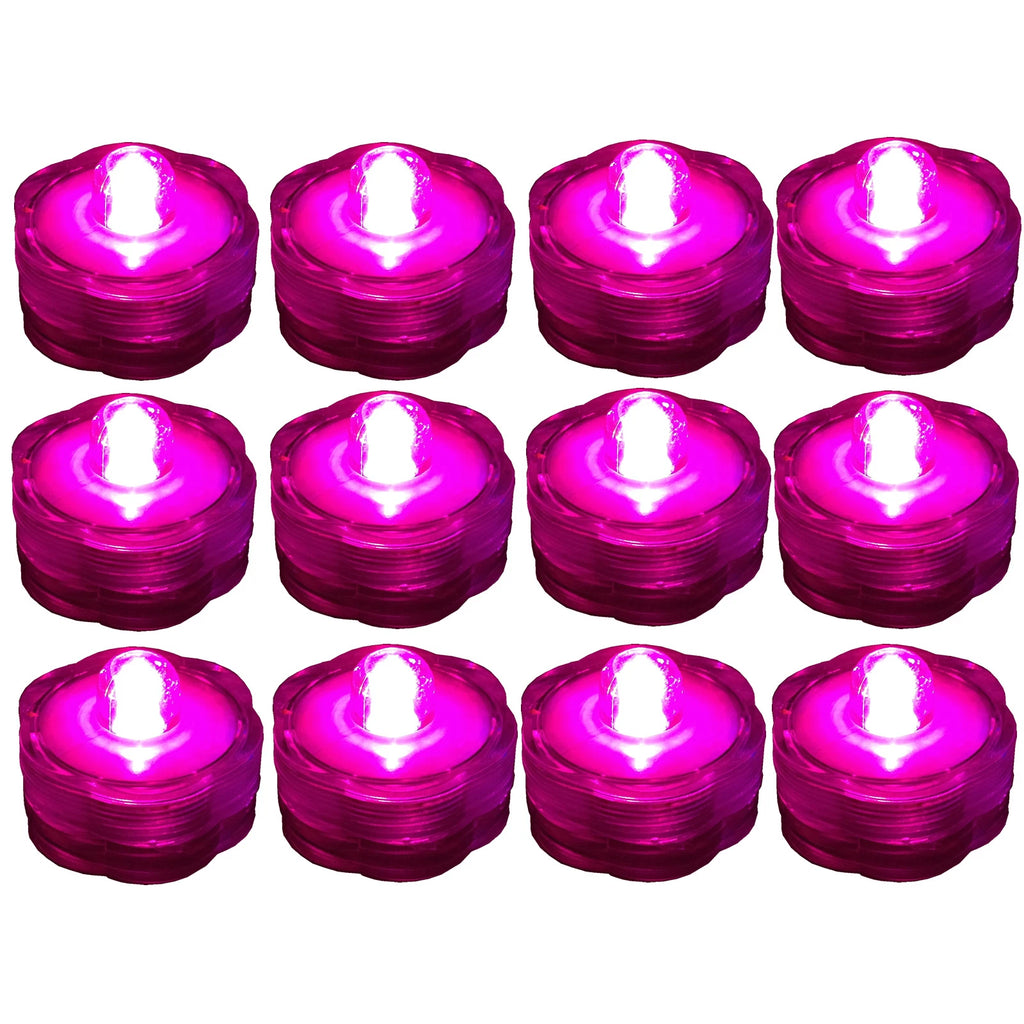 12 Pack PINK Submersible Waterproof Underwater Battery LED Tea Light~Wedding