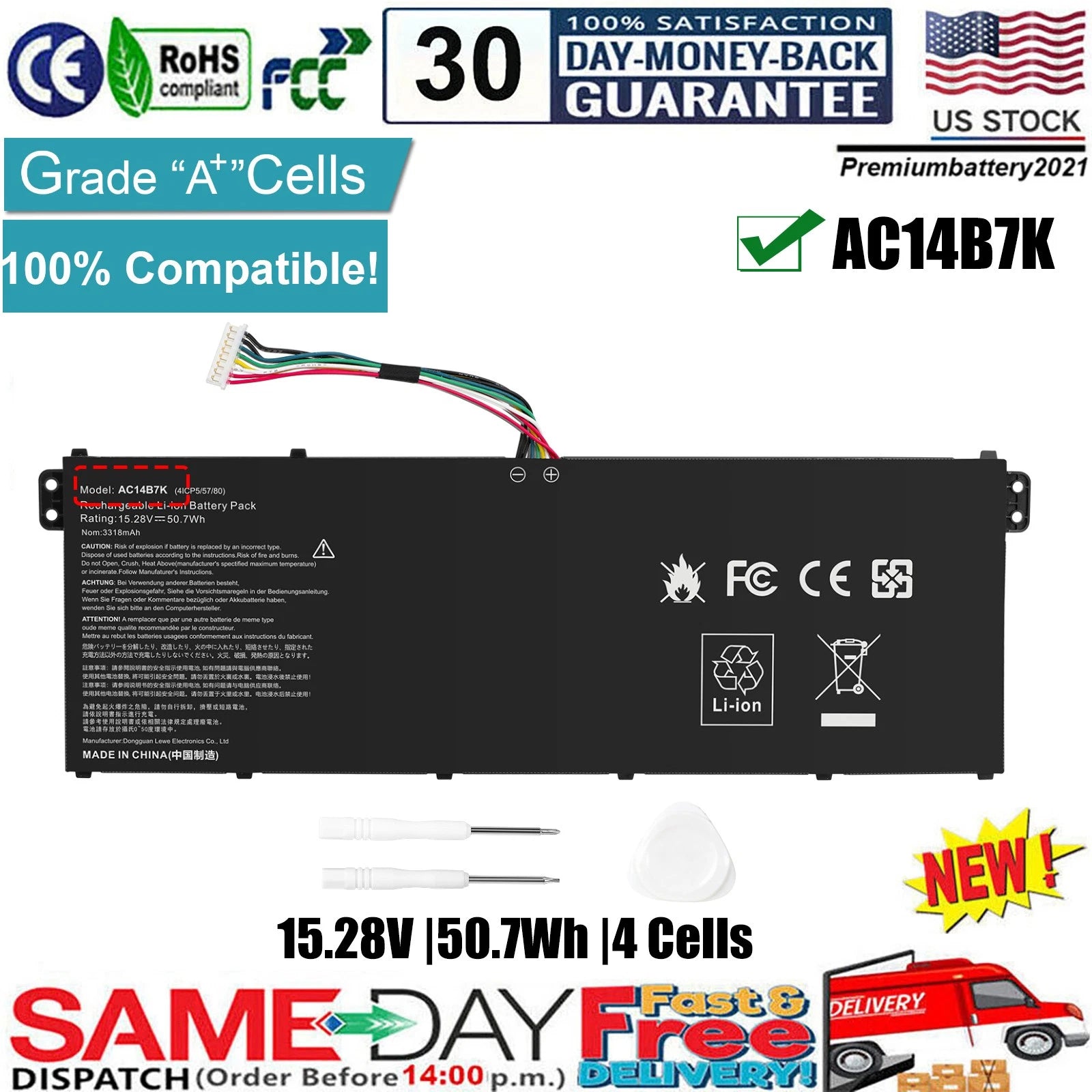 ?Battery AC14B7K 41CP5/57180 for Acer Swift 3 SF314-52 SF314-52G Spin5 SP515-51N
