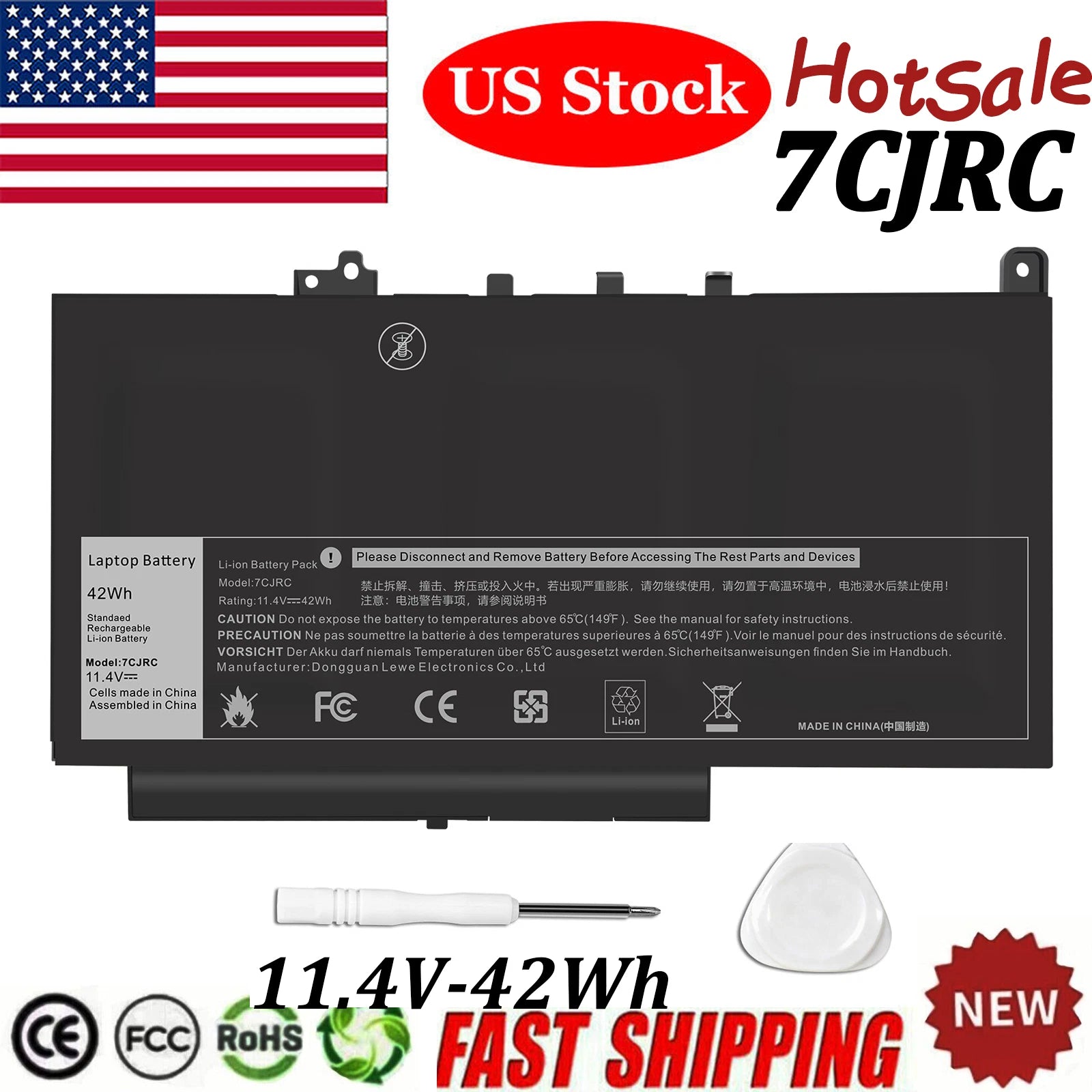 NEW For Dell Latitude E7270 E7470 Replacement Laptop Battery 42Wh 11.4V 7CJRC