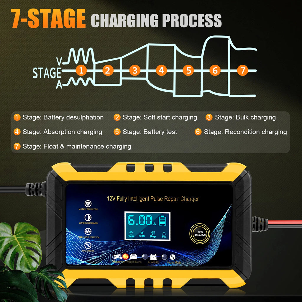 US12V Smart Car Battery Charger Automatic Jump Starter AGM/GEL Pulse Repair