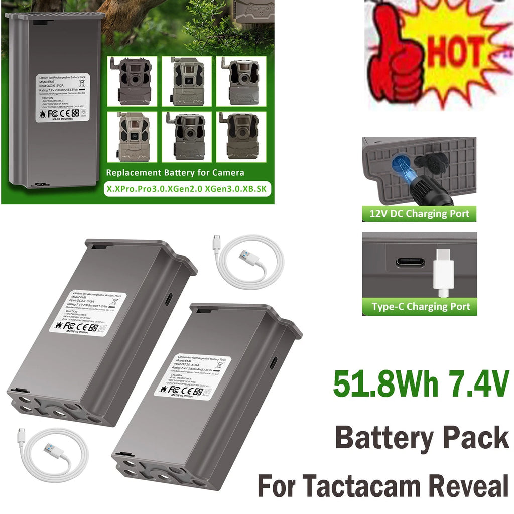 Rechargeable Battery Pack For Tactacam Reveal Trail Camera X Gen 2.0,3.0,X,X Pro