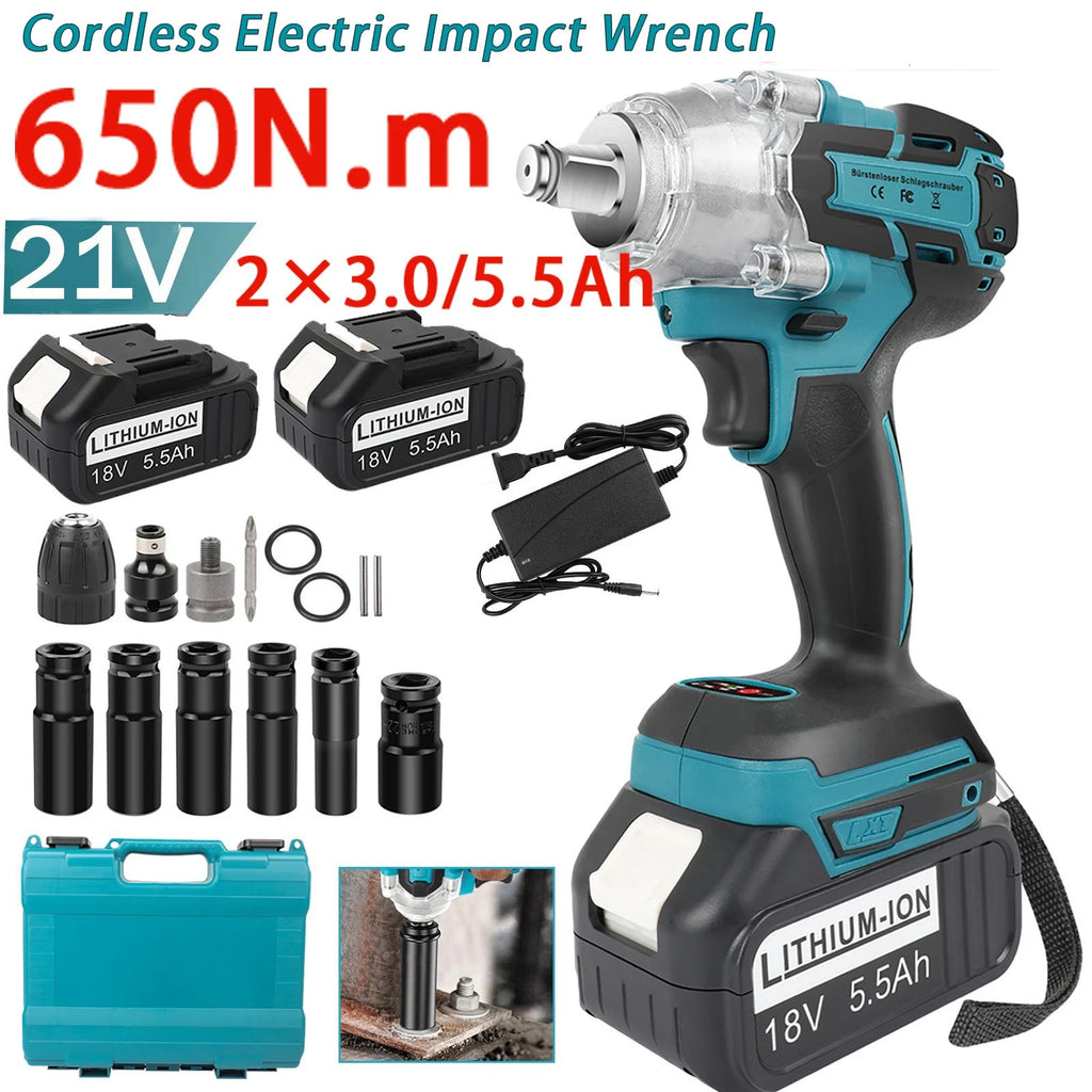 Cordless Electric Impact Wrench Gun 1/2'' High Power Driver w/ Li-ion Battery
