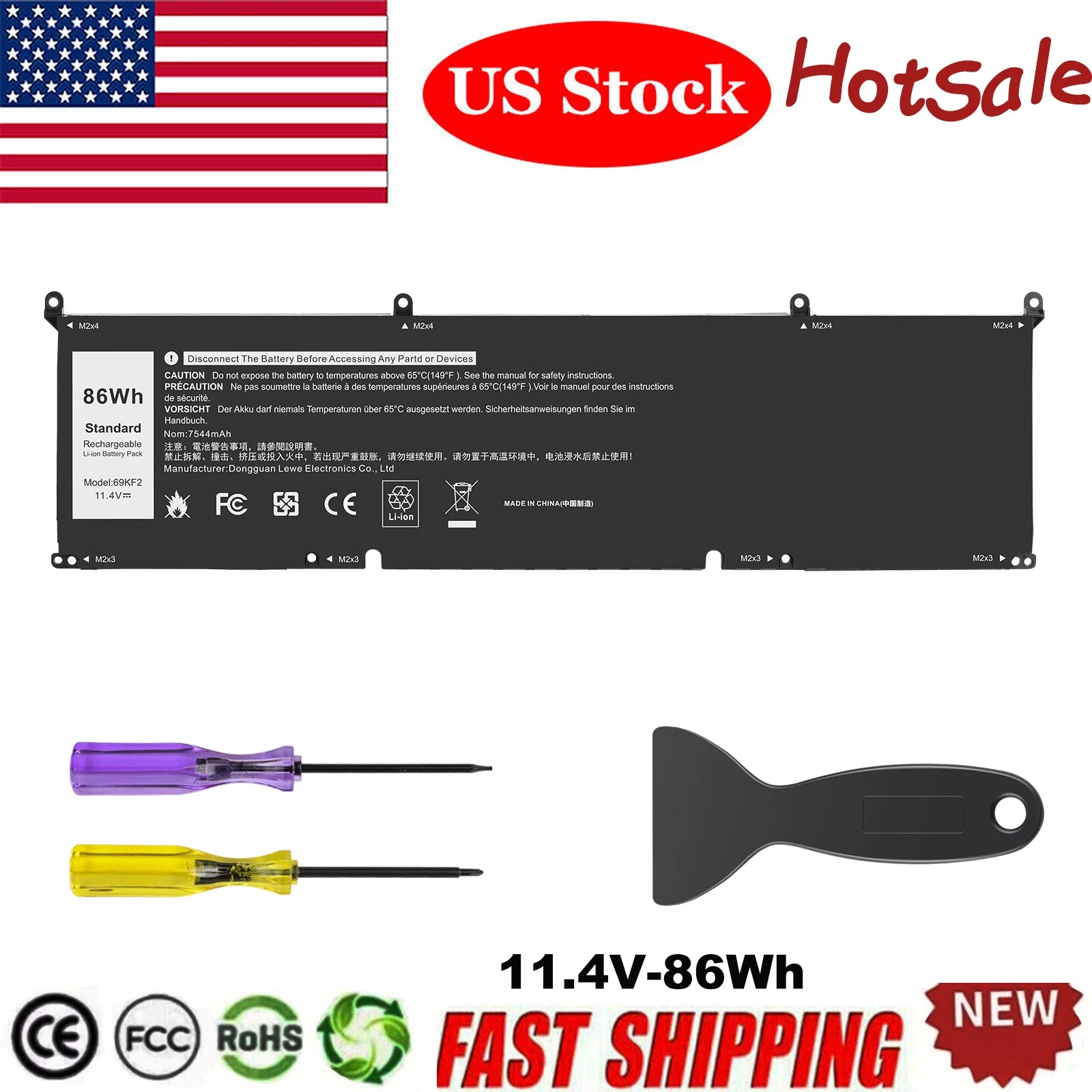 69KF2 Battery for Dell XPS 15 9500 Precision 5550 Alienware M15 M17 86Wh 11.4V