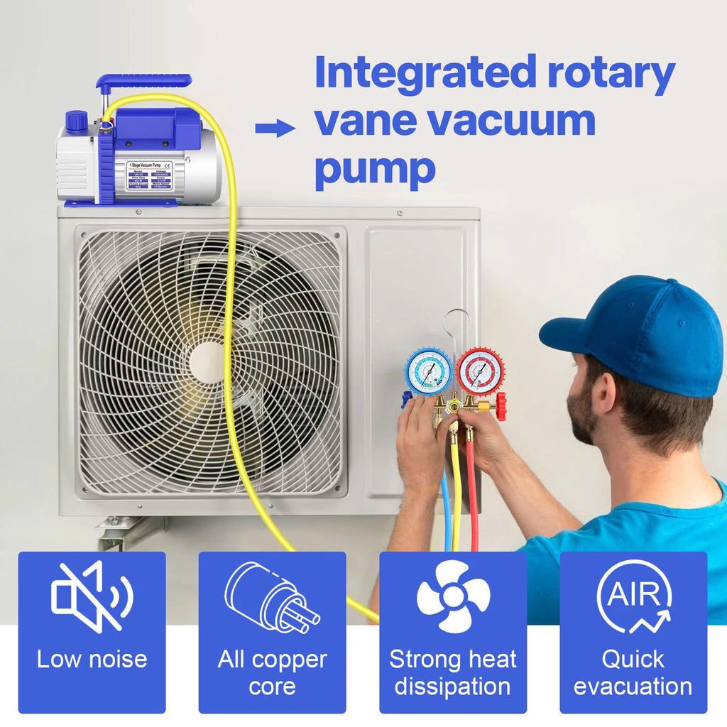 4CFM 1/3hp Rotary Vane Deep Vacuum Pump HVAC R410a R134 AC Air Refrigerant