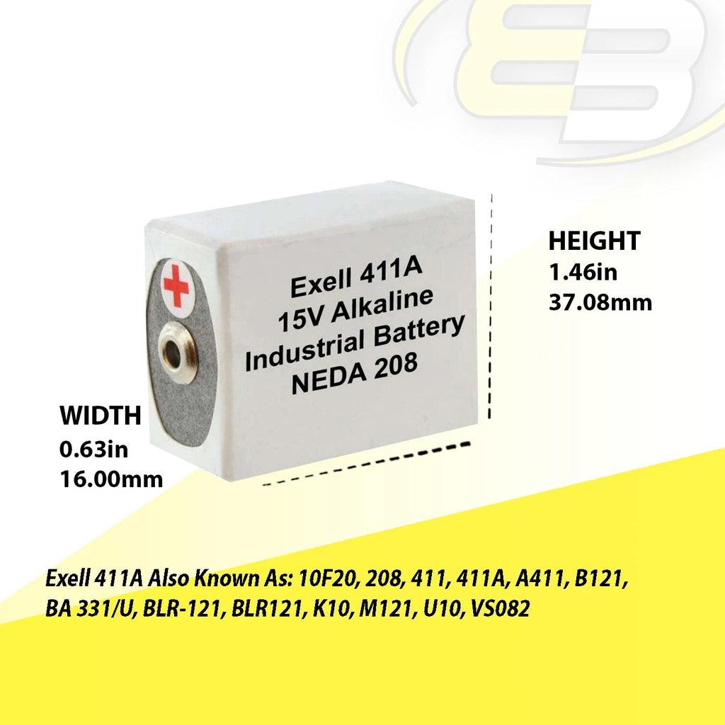 Exell 411A Alkaline 15V Battery NEDA 208 Compatible With 10F20, BLR121, M121