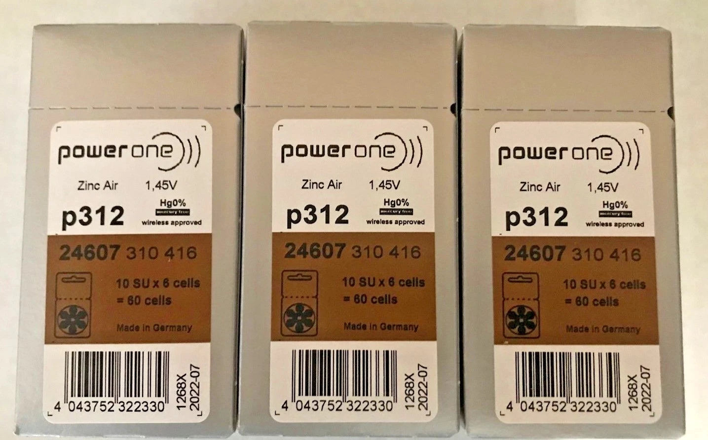 Powerone Hearing Aid 312 Genuine Batteries German Made,Multiple (30-300) EX-2029