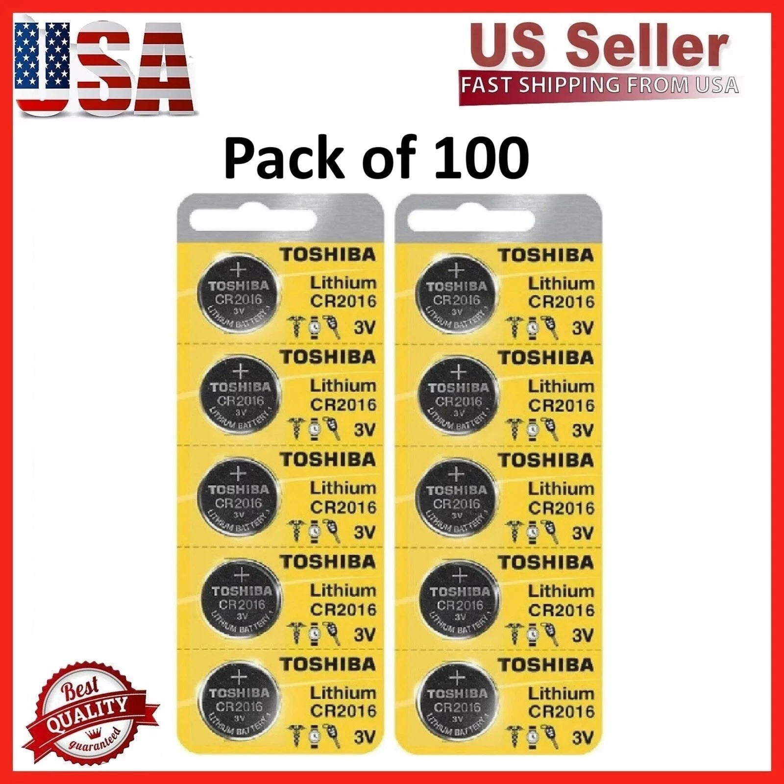 100 x New Original Toshiba CR2016 CR 2016 3V LITHIUM COIN BATTERY BR2016 DL2016