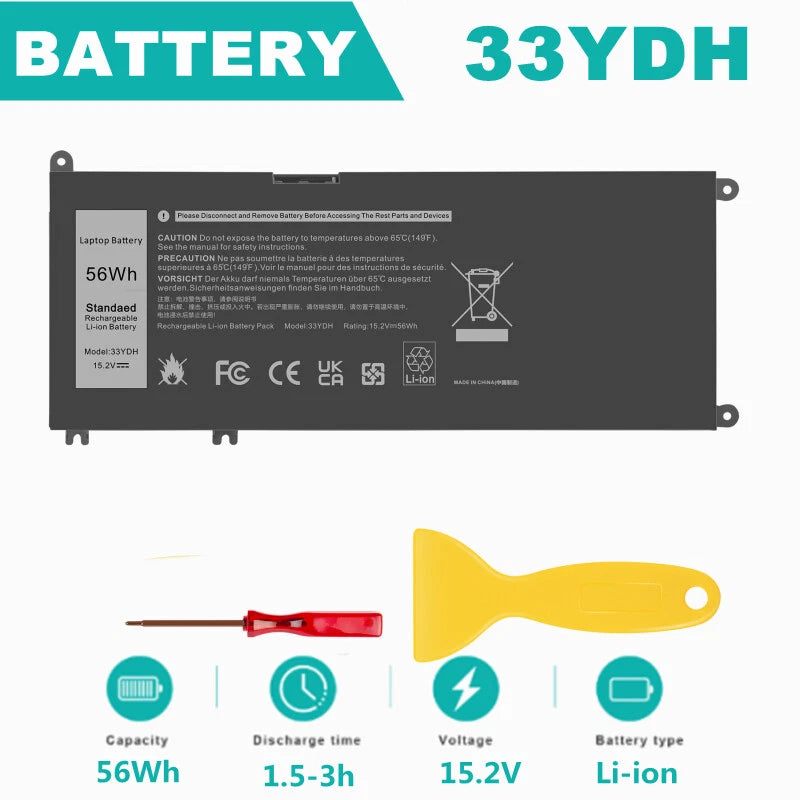 33YDH Battery For Dell Latitude 3380 3480 3490 3580 3590 Inspiron 7577 7586 7778