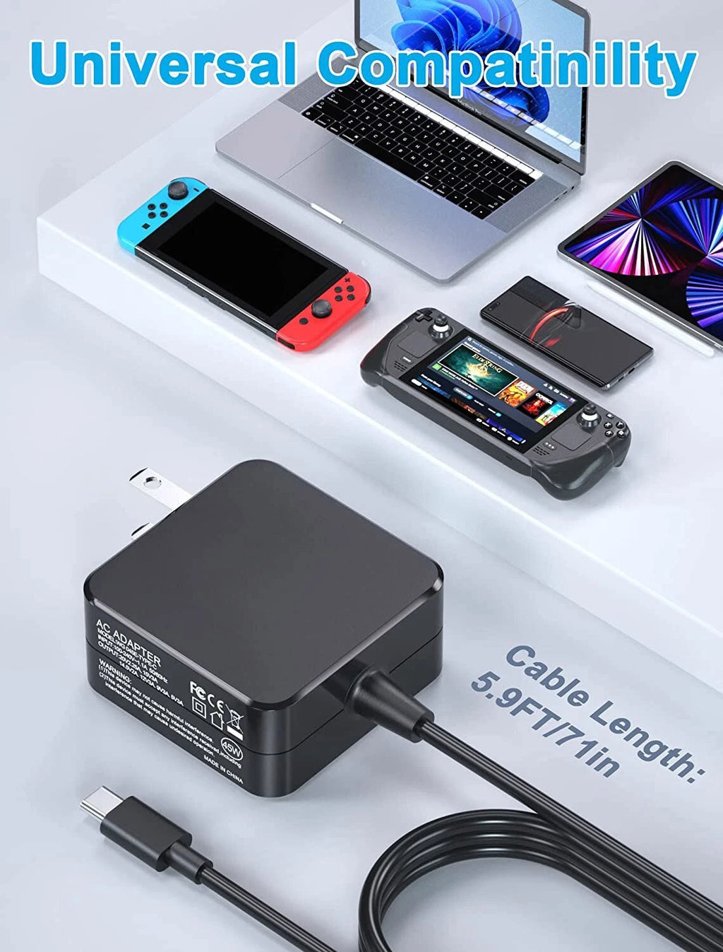 45W Charger For Steam Deck Nintendo Switch/Lite/OLED Xbox Controller Power Cord