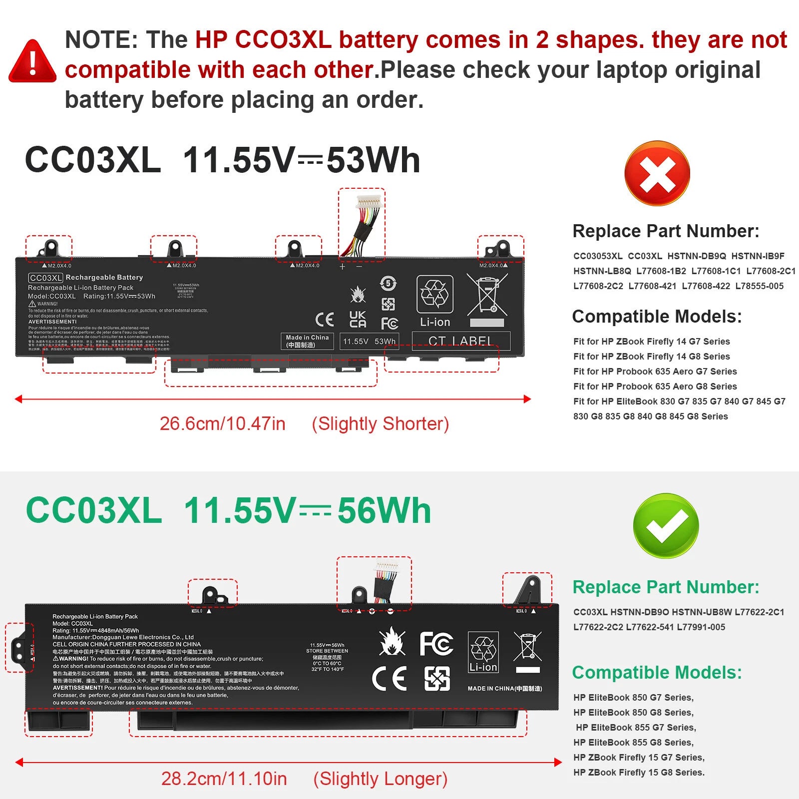 CC03XL BATTERY For HP ELITEBOOK 850 G7 G8,855 G7 G8, ZBook Firefly 15 G7 G8 56Wh