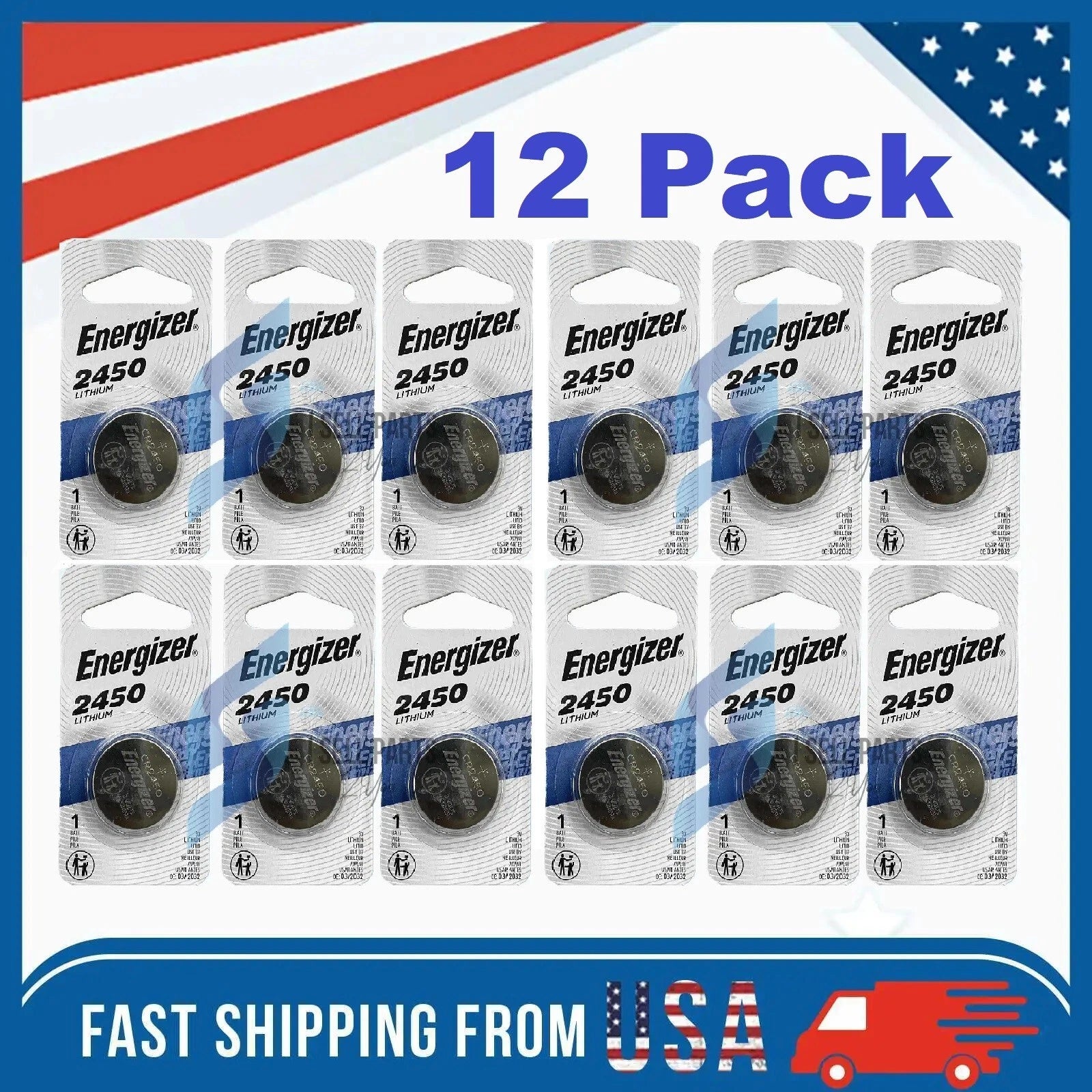 12 Pack New Fresh Energizer ECR2450 CR2450 2450 Lithium 3V Battery Exp. 03/2032