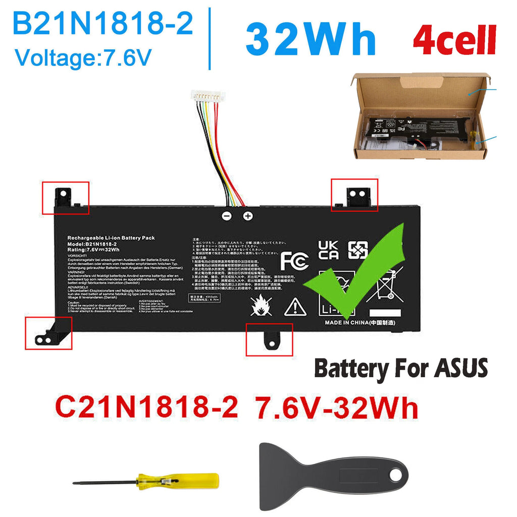 B21N1818-2 Battery For Asus VivoBook 14 F412 A412 X412 C21N1818-2 7.6V 32Wh 4Cel