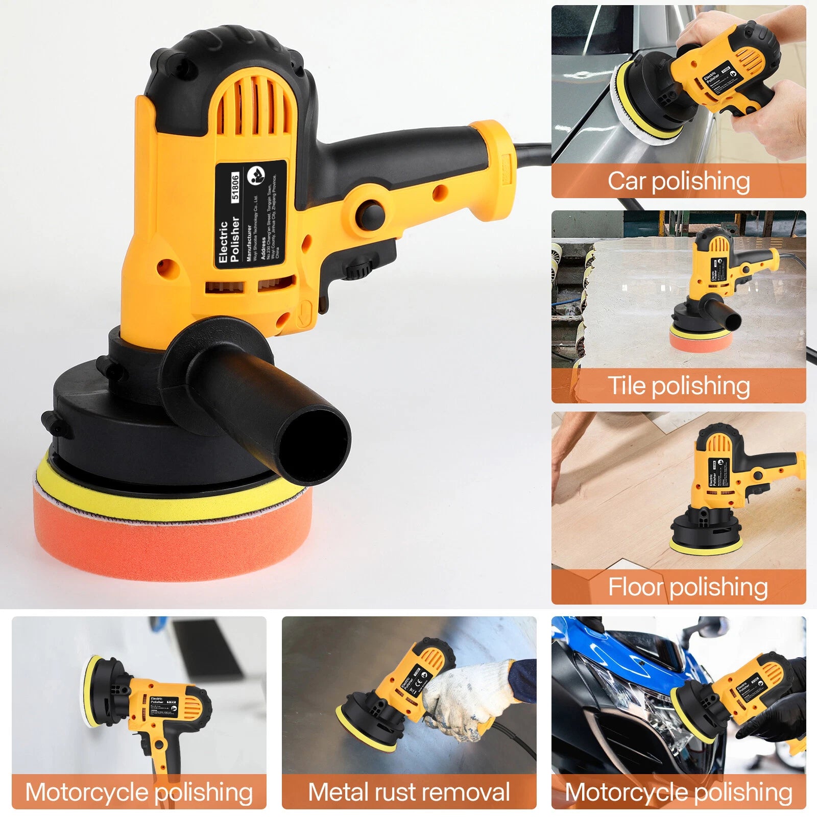 800W Car Polisher Buffer Sander Polishing Machine Rotary 5" Buffing Pads Kit