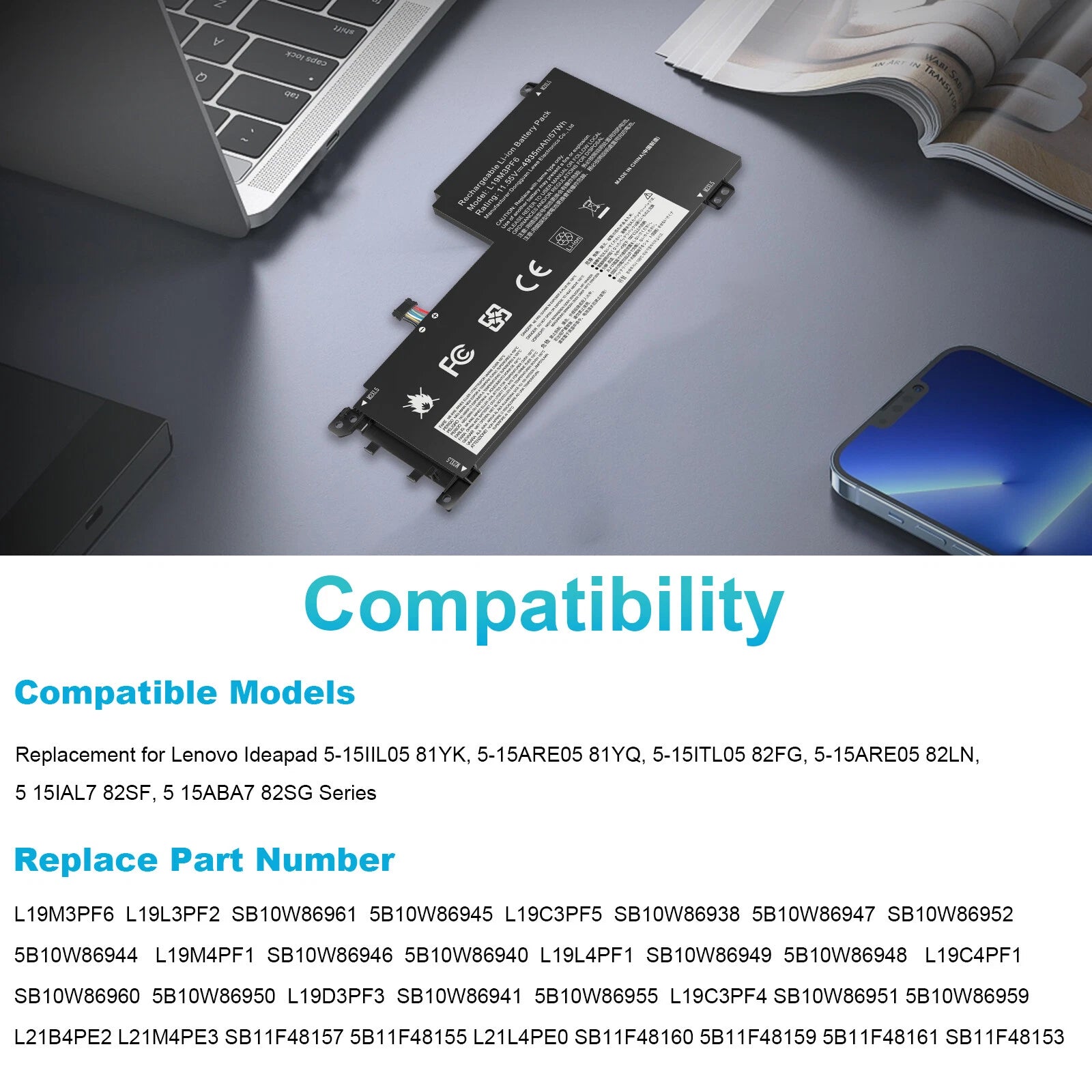 ?L19M3PF6 For LENOVO Battery IdeaPad 5-15IIL05 L19C3PF4 L19C3PF5 L19D3PF3 11.52V
