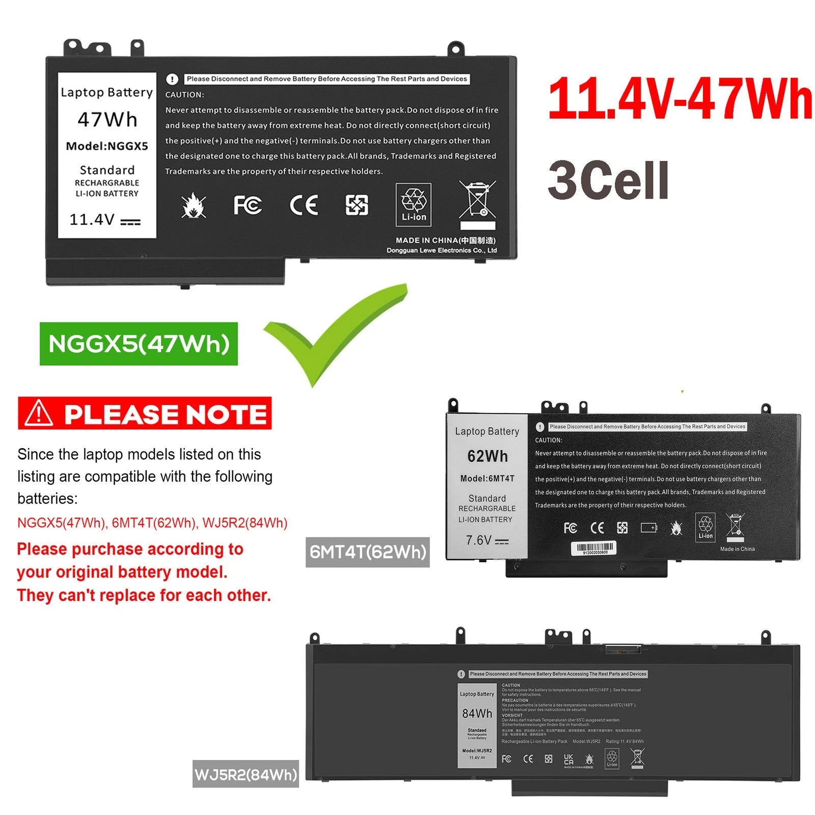 ??LOT NGGX5 Battery For Dell Latitude 14 E5470 5470 15 E5570 5570 P48F 11.4V-47W