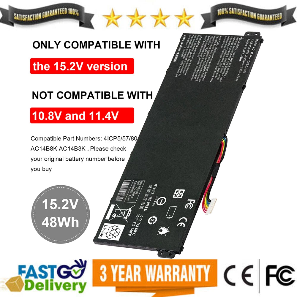 Laptop Battery For Acer 5 A515-51 Chromebook CB5-571 AC14B8K AC14B3K 15.2V 48Wh