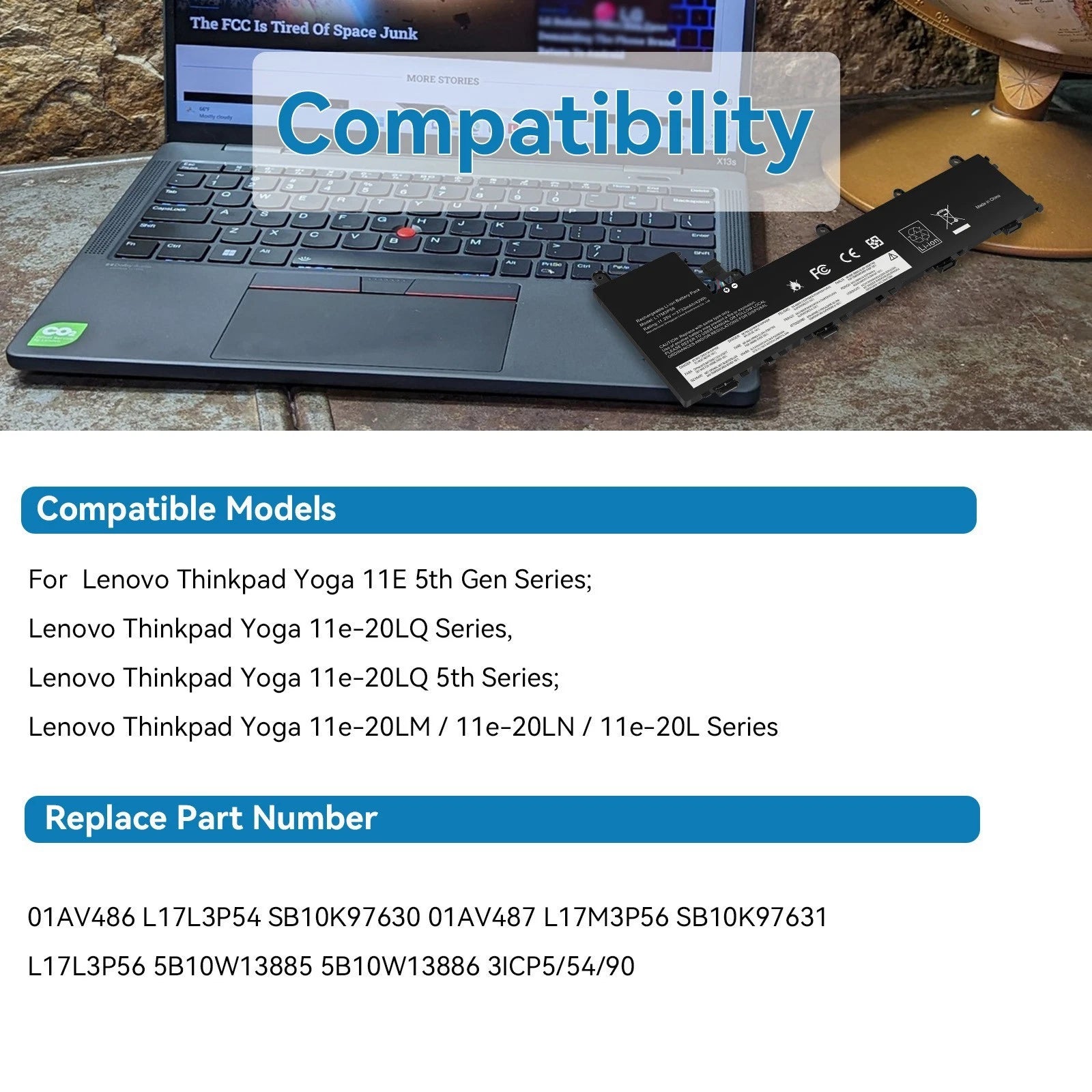 ?L17L3P54 L17M3P56 01AV486 01AV487 Battery for Lenovo ThinkPad Yoga 11e 5th Gen