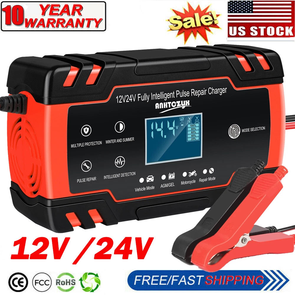 12V 24V Fully-Automatic Smart Car Battery Charger Maintainer Trickle Charger 8A