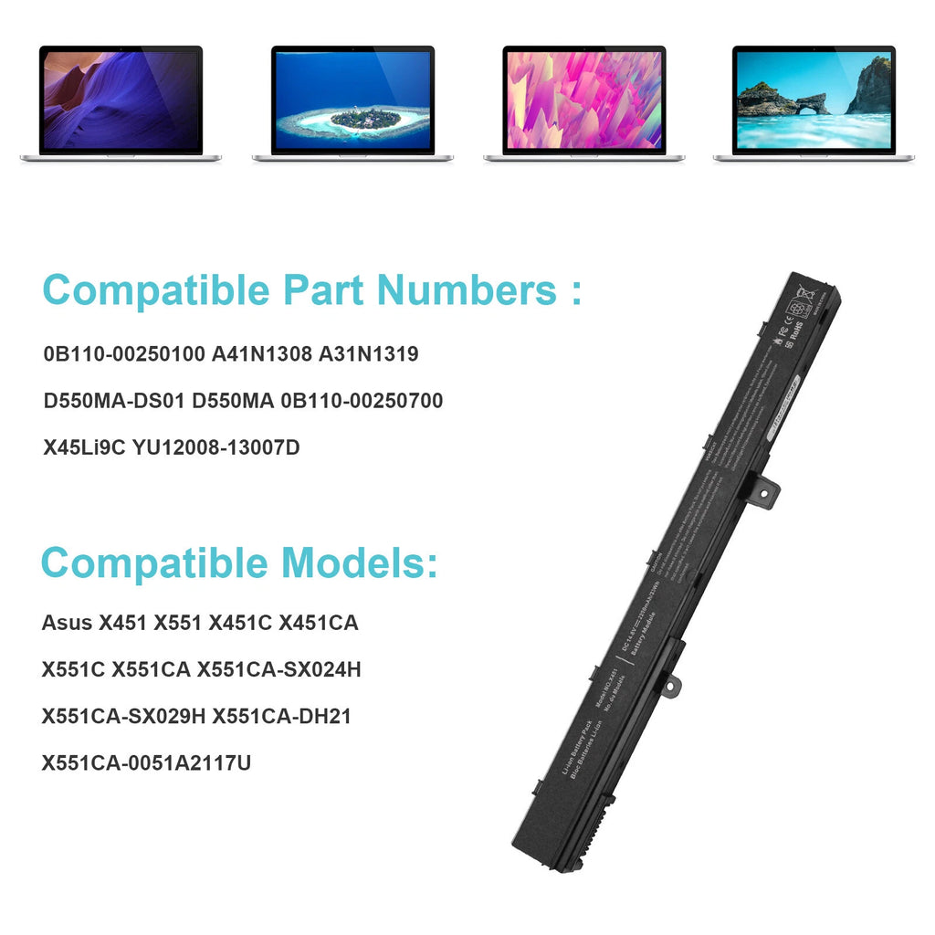 Laptop Battery For ASUS X551M Series A31N1319 A41N1308 X45LI9C YU12008-13007D