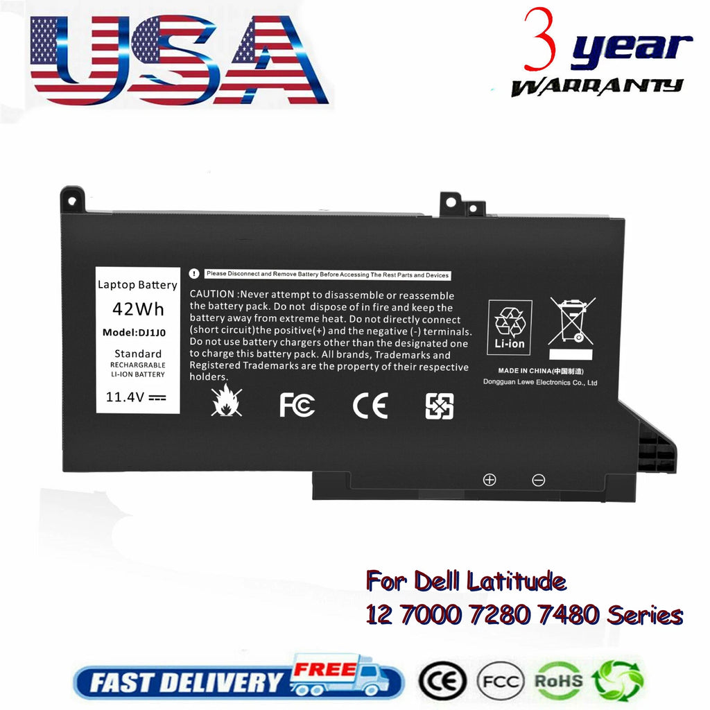 Battery DJ1J0 PGFX4 For Dell Latitude 12 7280 7290 13 7380 7390 14 7480 7490