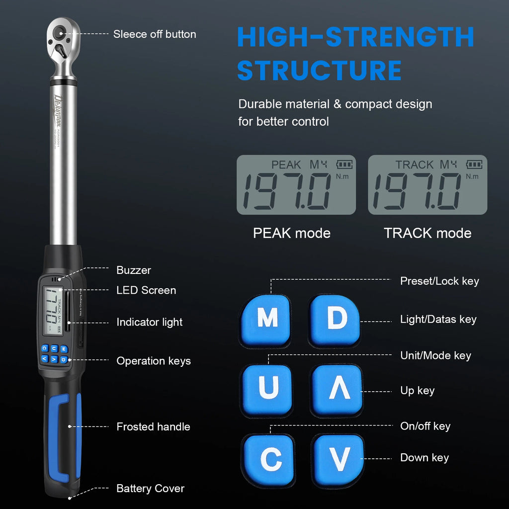 NEW Digital Torque Wrench Adjustable 1/2" Drive 10-200NM ±2% Accuracy