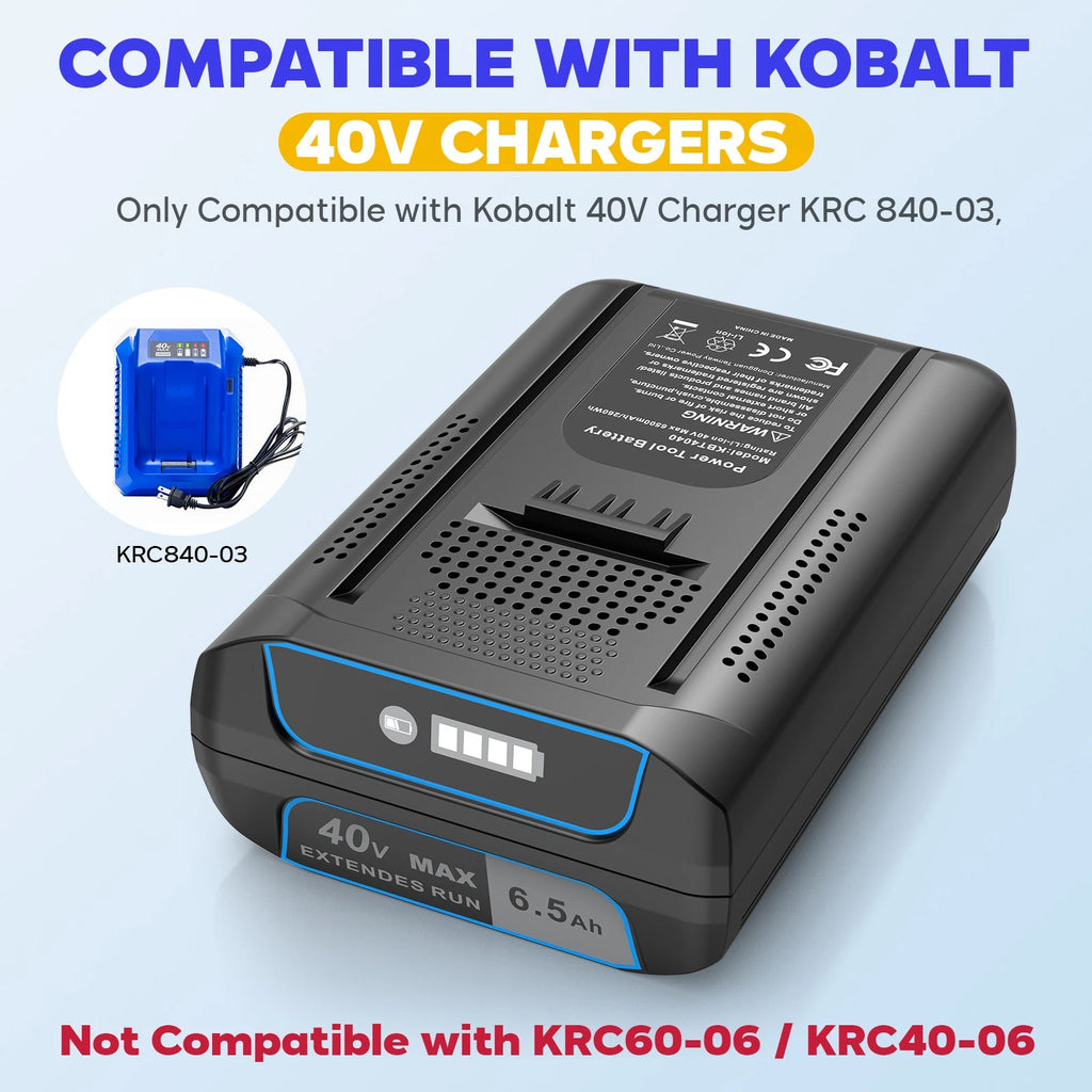 6500mAh Battery For Kobalt 40Volt Max KB440-03 KB2540C-06 KB640-03 KRC 840-03 US