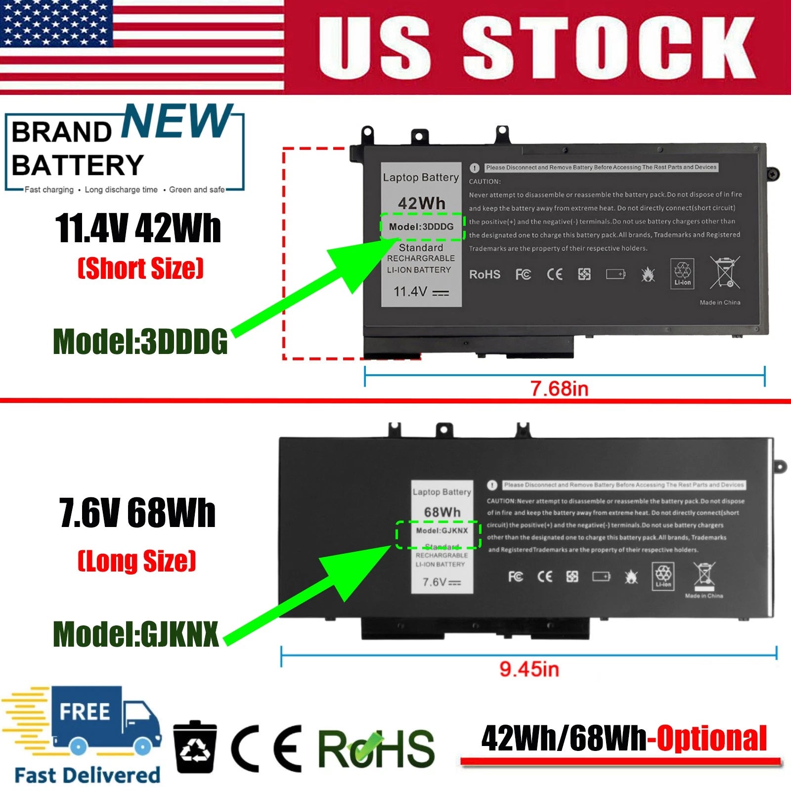 ?GJKNX /3DDDG Battery For Dell Latitude 5480 5580 5280 5490 5491 5580 5590 5591