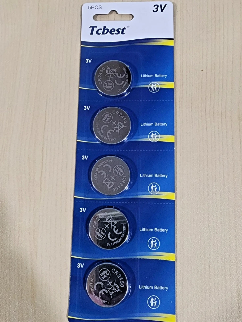 5 pc Tcbest CR2450 Battery 3V Lithium Coin Cell DL2450 Expire 12/2028