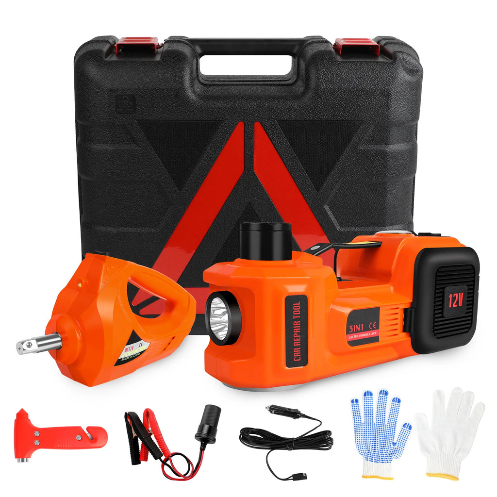 Car Jack 12V 3/5 Ton Electric Hydraulic Floor Lift Jack Tire Inflator Pump Tool