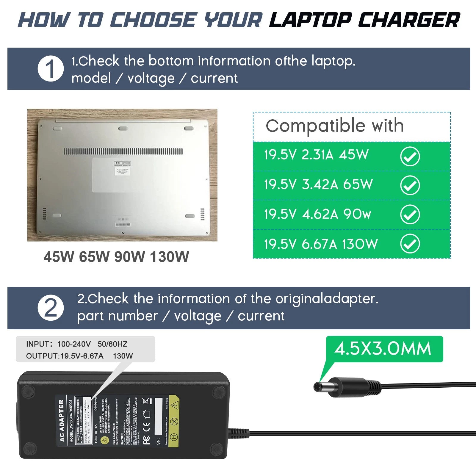 130W AC Adapter Laptop Charger For Dell Inspiron 7347 7348 7459 XPS 15 7590 9575