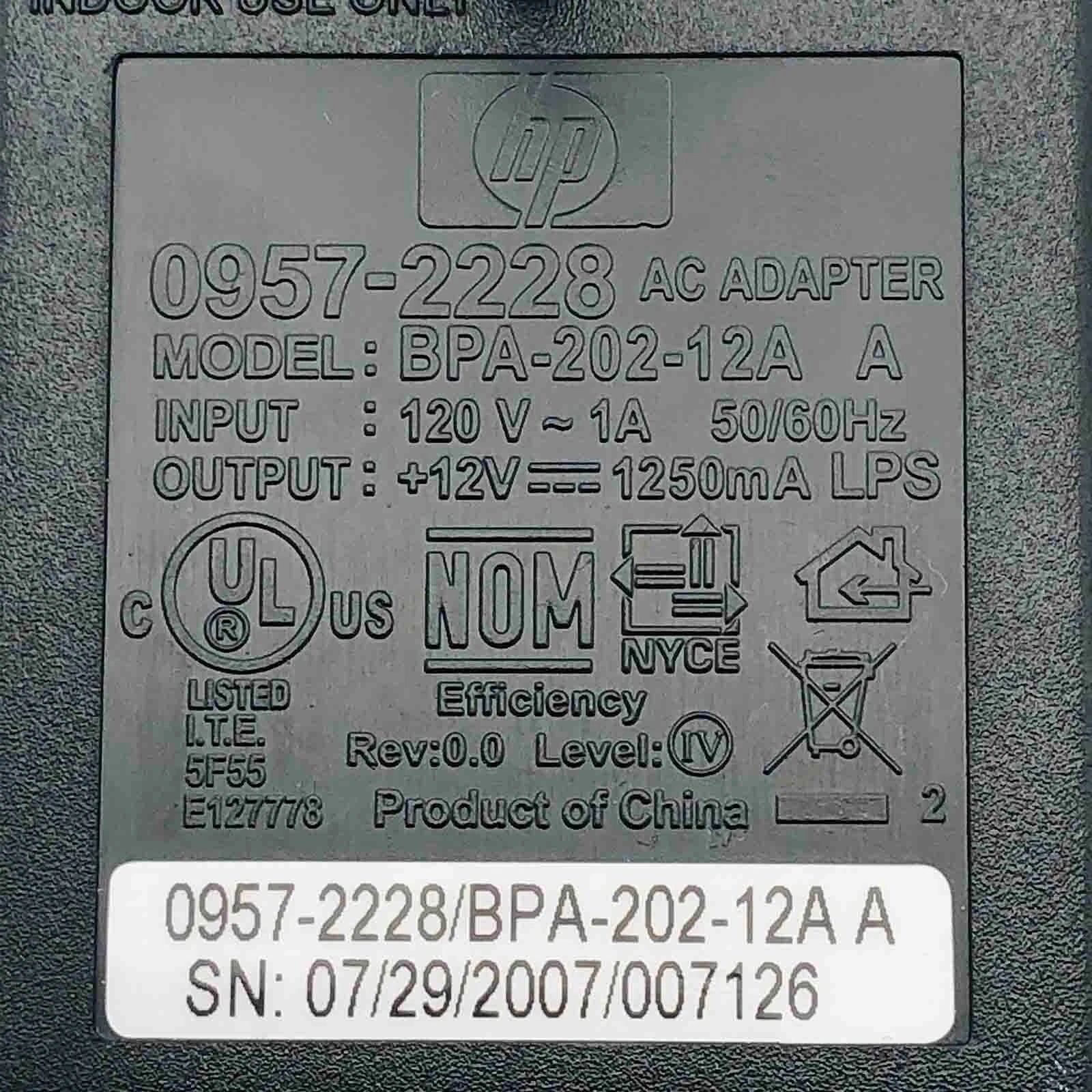 NEW Original 15W HP Wall AC Adapter 12V 1.25A Model P/N 0957-2228 BPA-202-12A A