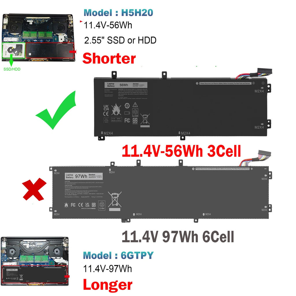 H5H20 Battery for Dell Precision 5510 5520 5530 5540 XPS 15 9560 9550 9570 7591