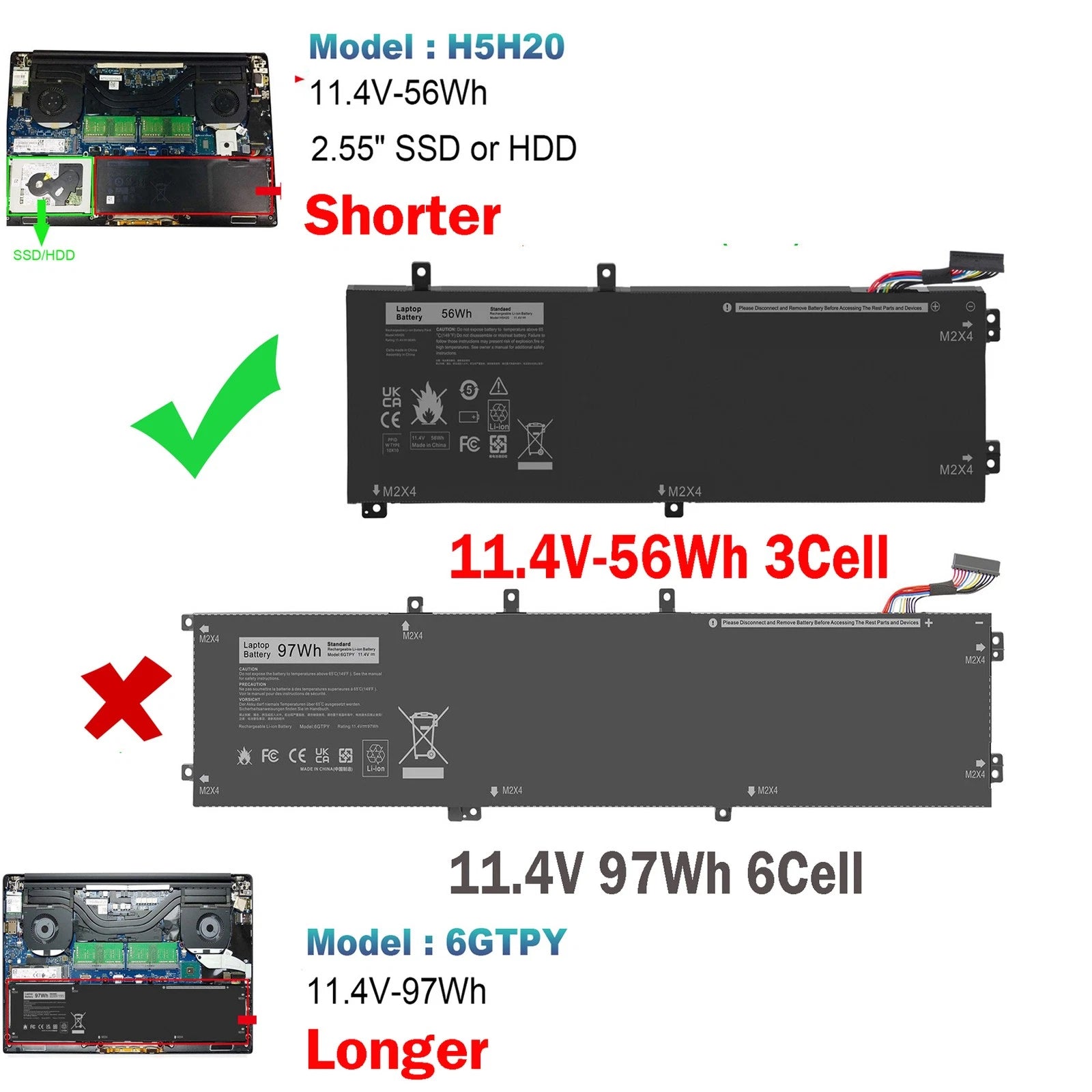 H5H20 Battery for Dell Precision 5510 5520 5530 5540 XPS 15 9560 9550 9570 7591
