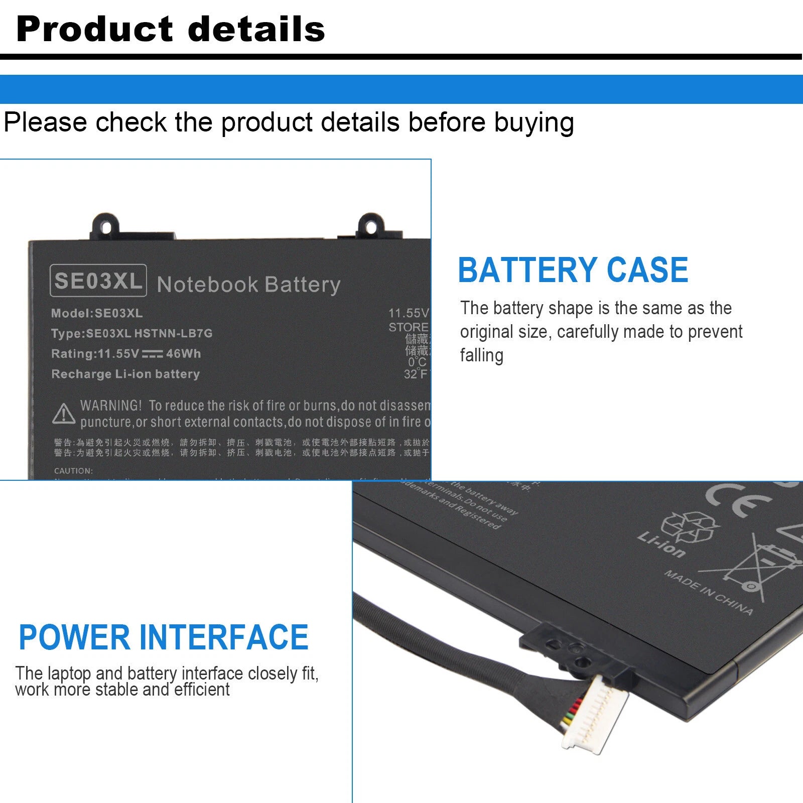Replacement SE03XL Battery For HP Pavilion 14-AL027TX 14-AL028TX 849568-421 46WH