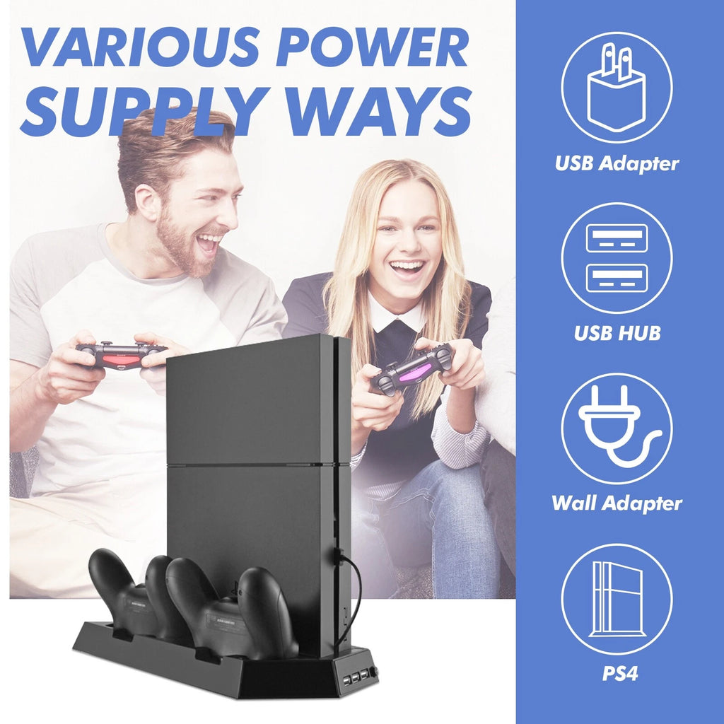 Vertical Stand Cooling Fan for Sony PS4 PlayStation 4 + Controller Charging Dock