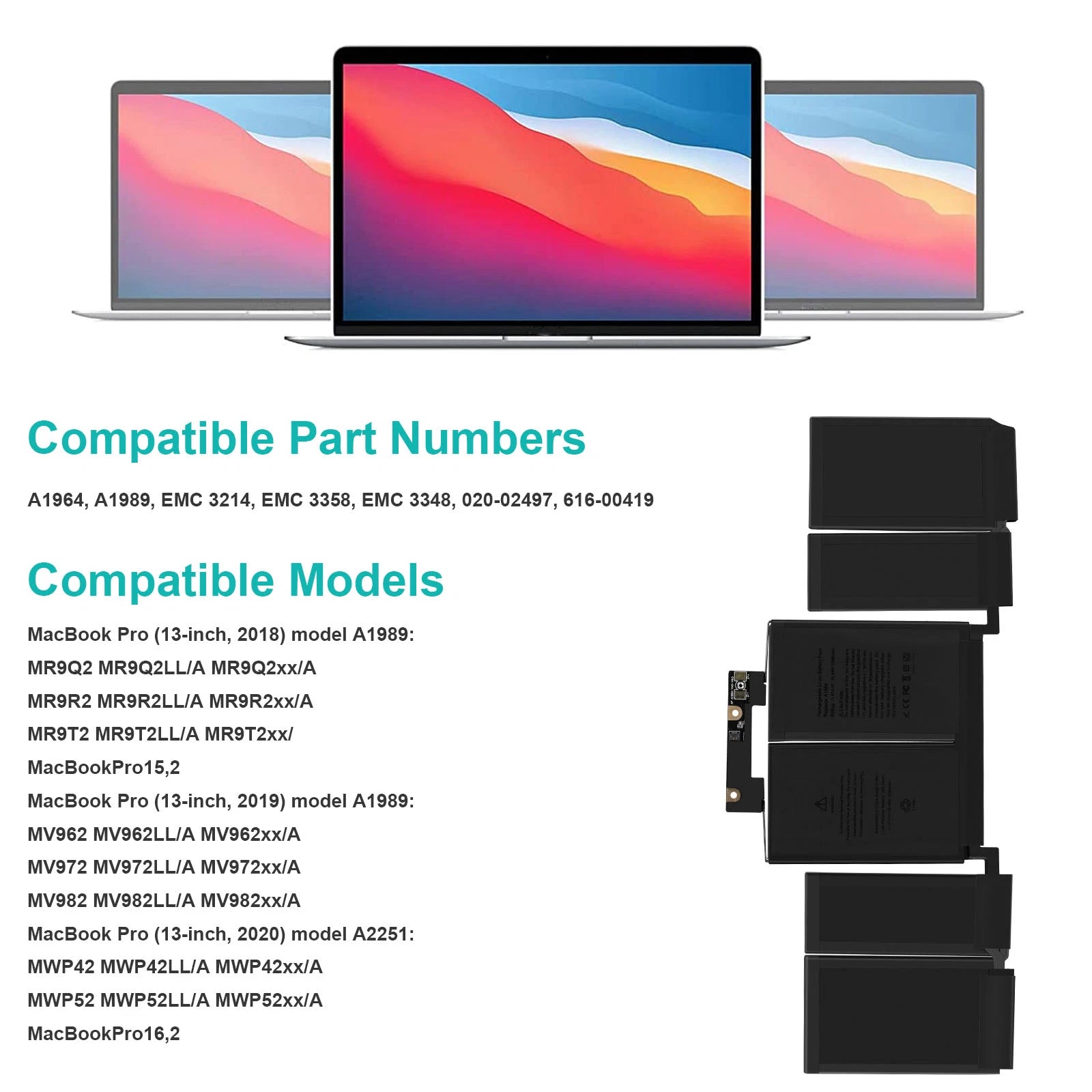 A1964 Battery for MacBook Pro 13" A1989 Mid 2018 2019 A2251 2020 EMC 3214 3358