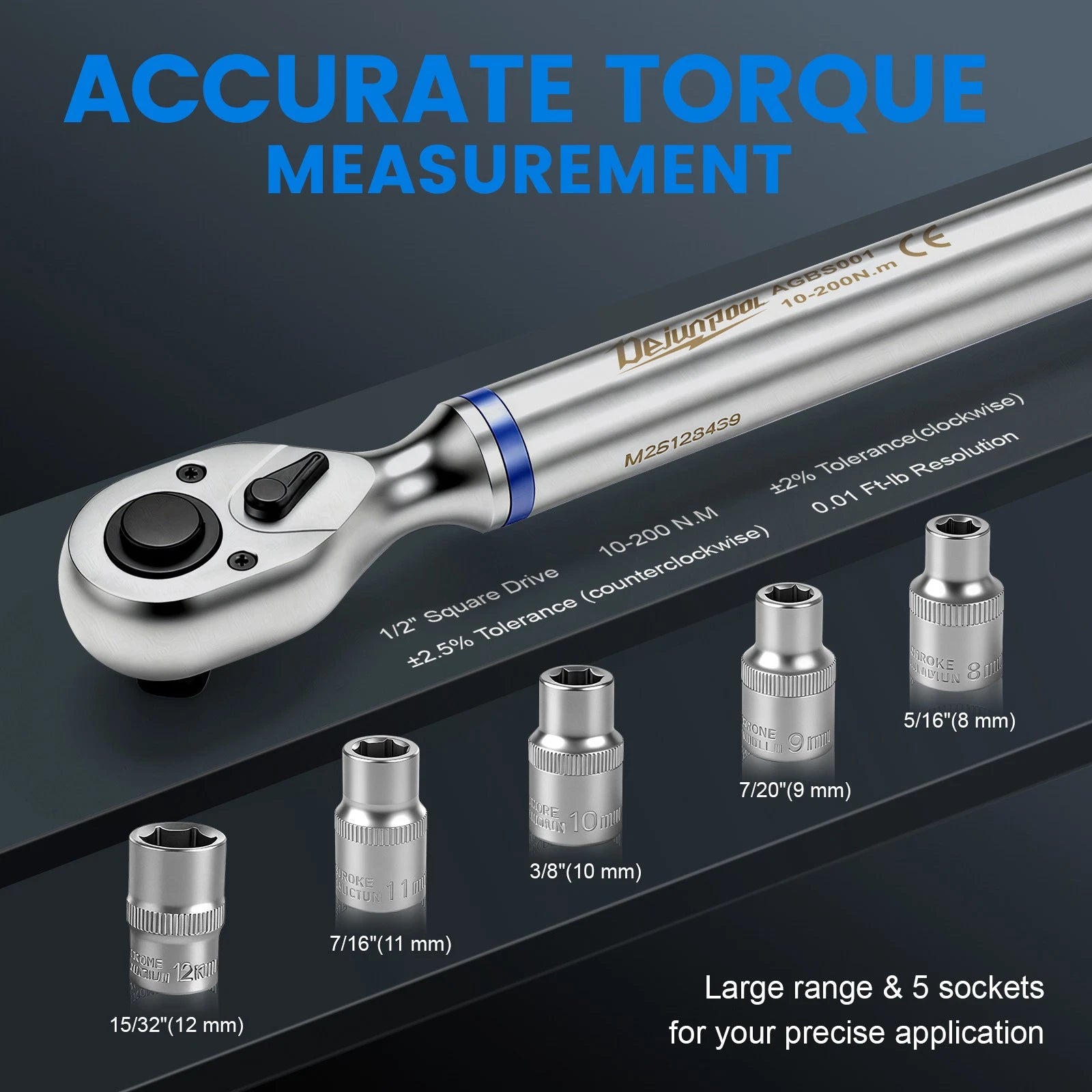 ?Dejunpool Digital Torque Wrench Adjustable Torque Wrench 1/2" Drive 10-200NM US