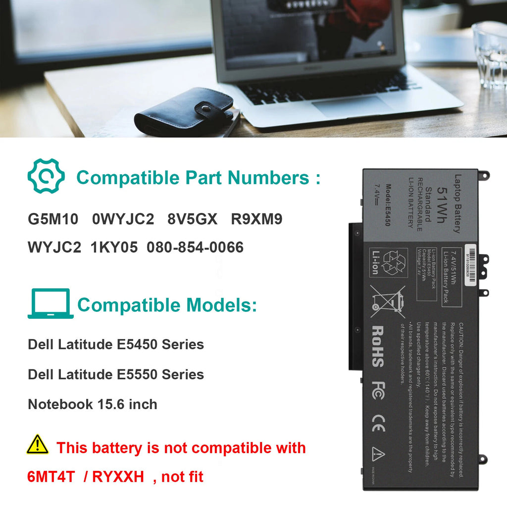 ??LOT G5M10 E5450 Battery For Dell Latitude 14 15 WYJC2 0WYJC2 8V5GX R9XM9 51WH