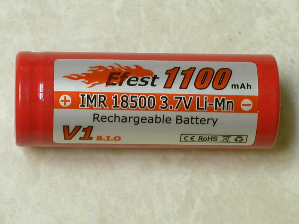 1 EFEST IMR 18500 LiMn 1100maH HIGH DRAIN Rechargeable Battery 3.7V Flat-top