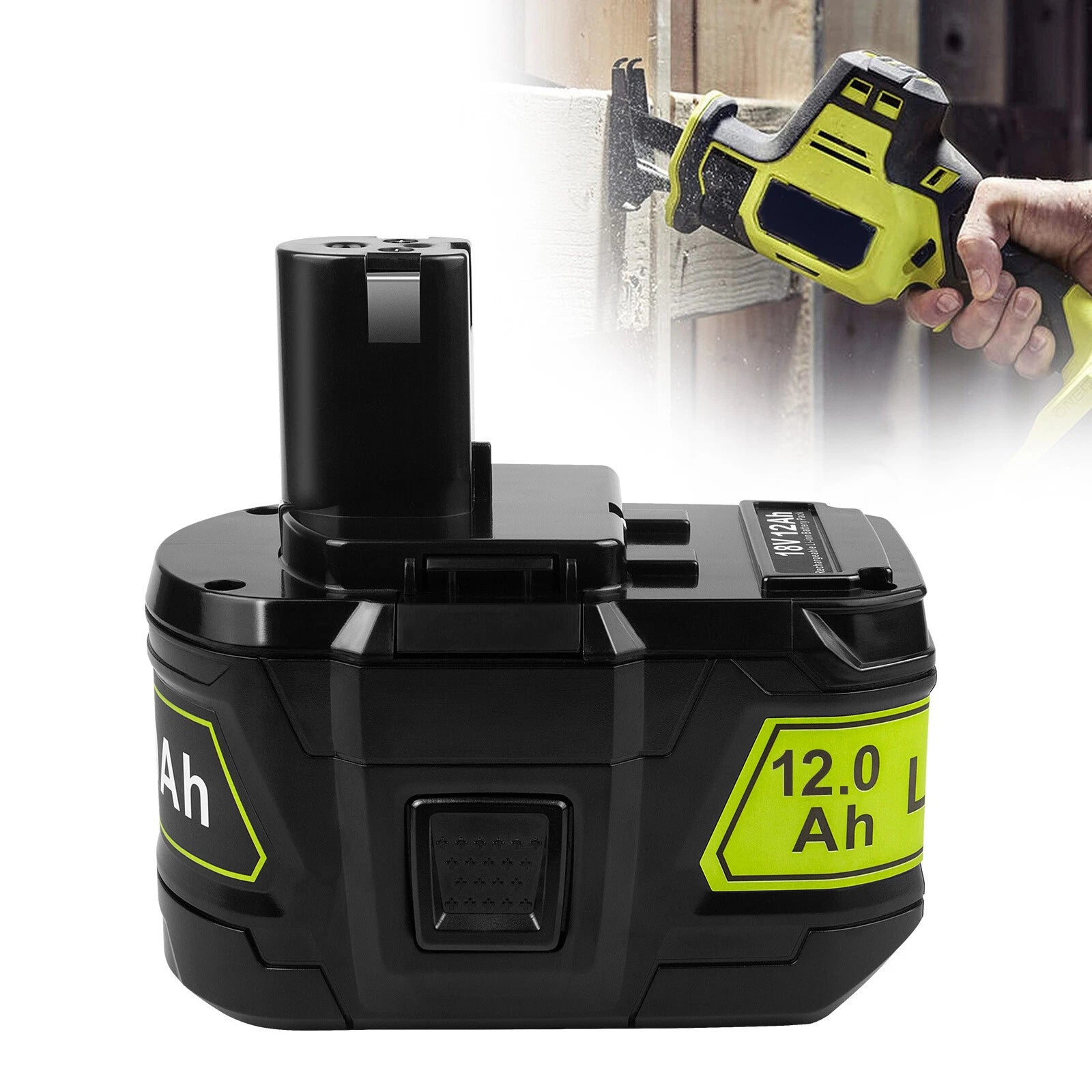 12Ah For RYOBI 18V Battery P108 High Capacity 18Volt Lithium-Ion P102 P104 P109